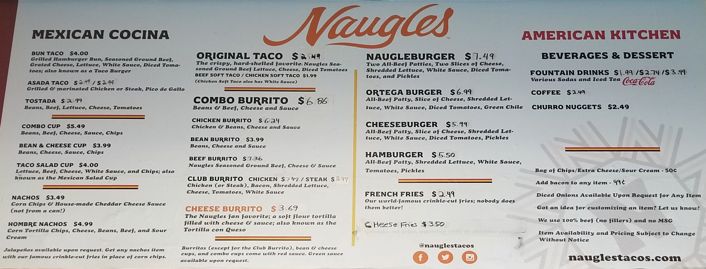 Naugles Menu