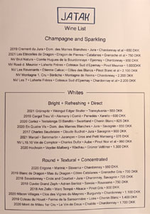 Jatak Wine List: Champagne and Sparkling, Whites