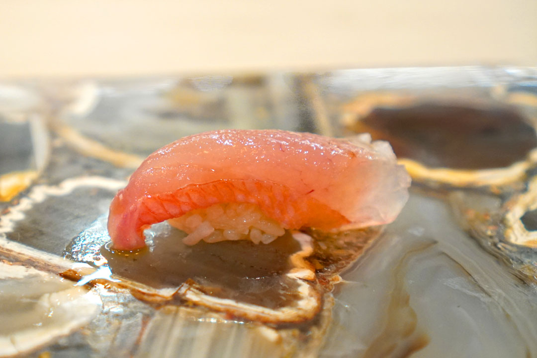 omakase kinmedai (golden eye snapper) nigiri