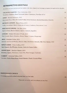 Eleven Madison Park Bar Menu: Retrospective Cocktails