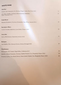 Eleven Madison Park Bar Menu: White Wine