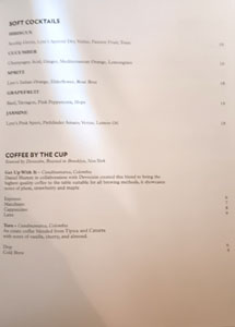 Eleven Madison Park Bar Menu: Soft Cocktails, Coffee by the Cup