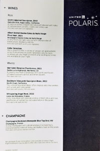 United Polaris Business Wine List