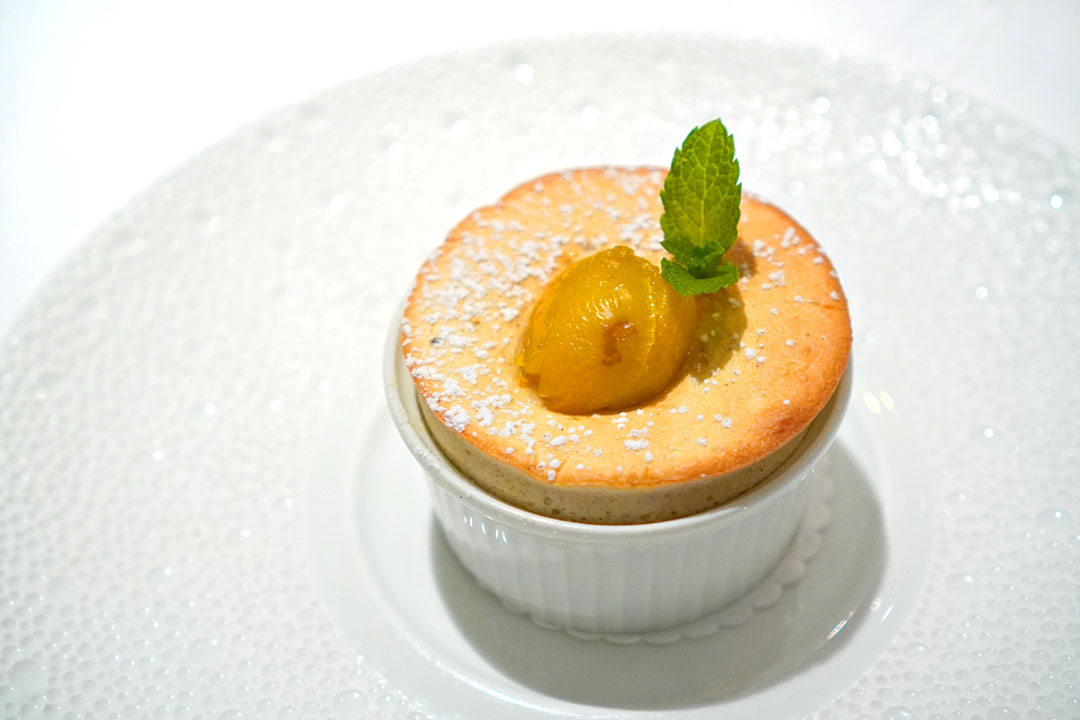 Warm golden plum soufflé