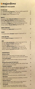 Majordomo Wines by the Glass & Cocktail List