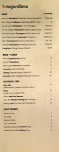 Majordomo Sake, Beer & Beverage List