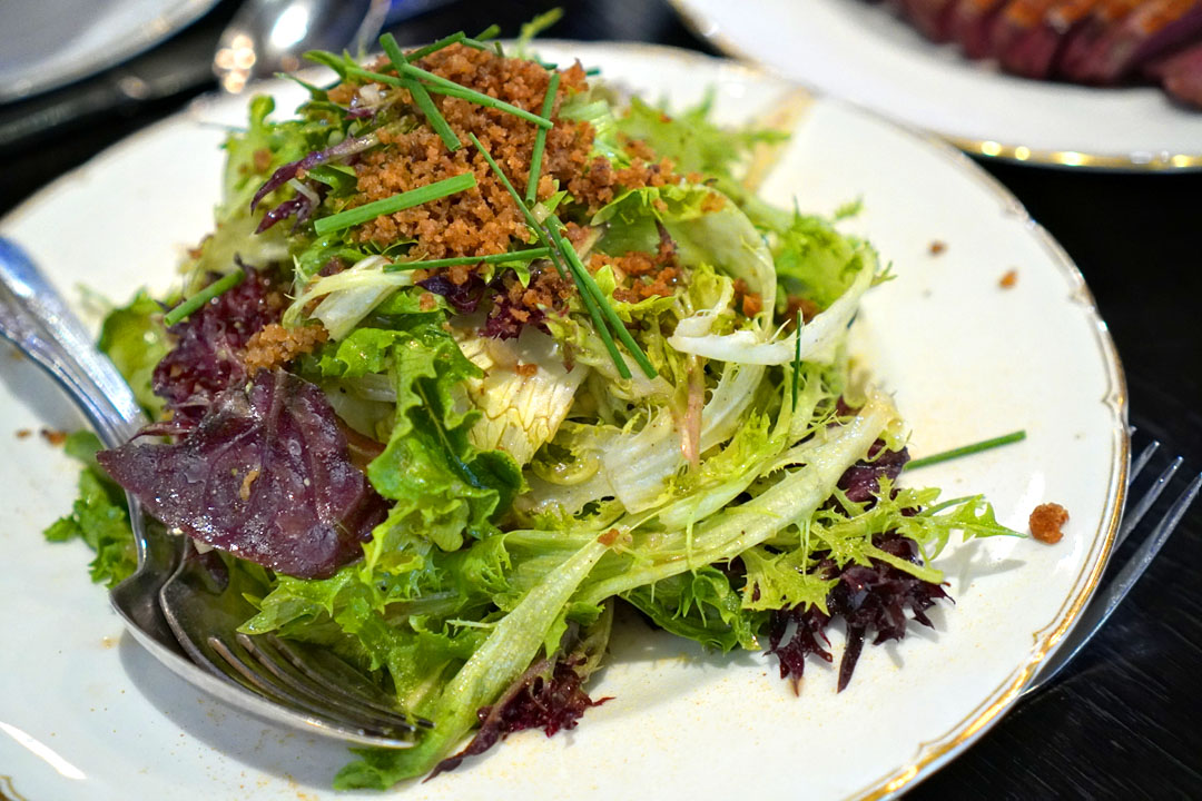 market lettuce salad & crispy duck skin