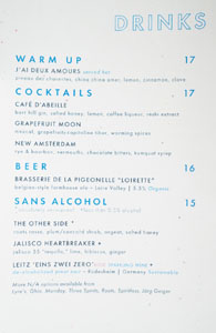 Lutèce Cocktail List