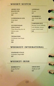 Convoy Music Bar Spirits List: Whisky-Scotch, Whisk(e)y-International, Whiskey-Irish