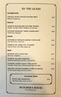 Butcher's House Brasserie Wines by the Glass List