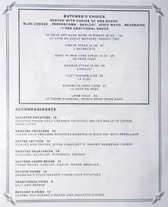 Butcher's House Brasserie Menu: Butcher's Choice, Accompaniments