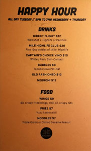 The Airliner Happy Hour Menu