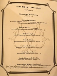 Osteria Mozza Menu: From the Mozzarella Bar