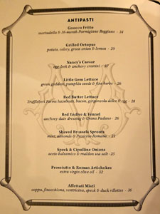 Osteria Mozza Menu: Antipasti