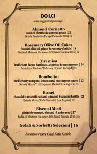 Osteria Mozza Dessert Menu