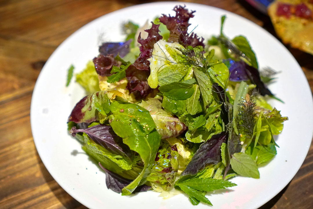 garden lettuces, leaves & herbs with meyer lemon