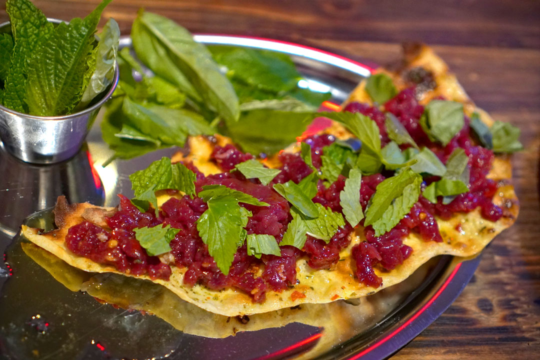 deer tartare & marrow with sourdough cracker (Assembled)