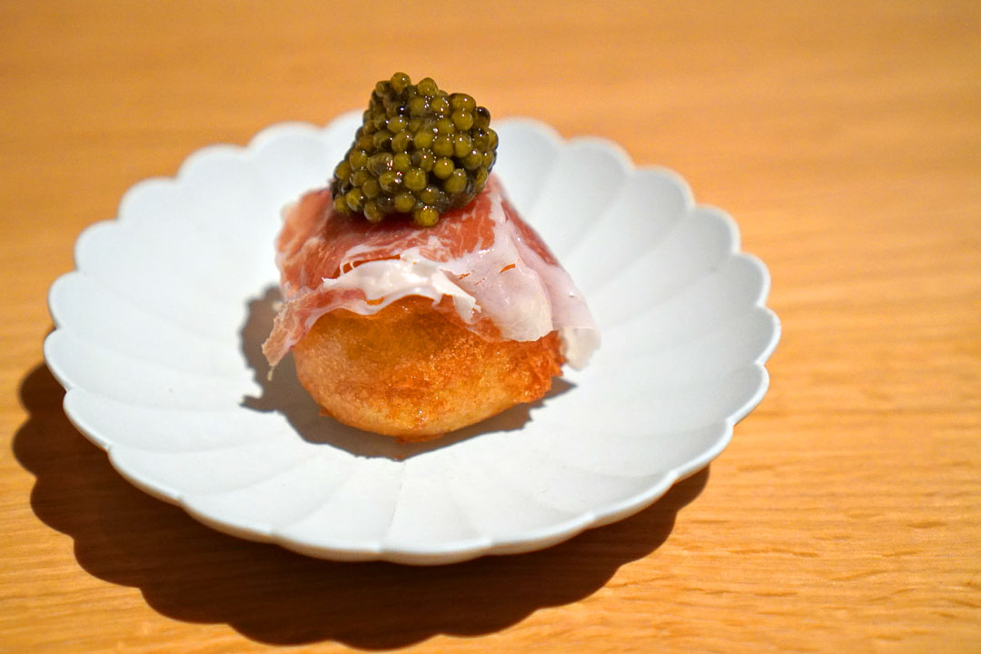 Yóutiáo, sea urchin, iberico ham, caviar