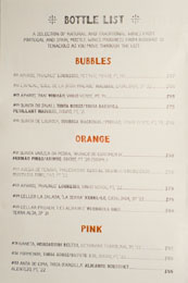 Barra Santos Wine List: Bubbles, Orange, Pink