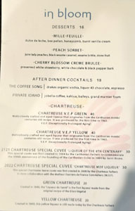 In Bloom Dessert Menu