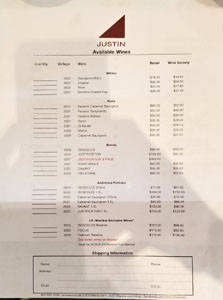 JUSTIN Vineyards & Winery Bottle List