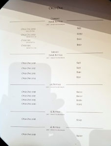 Opus One Winery Bottle List