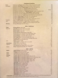 Yang's Kitchen Wine List: Champagne & Sparkling / White - Chardonnay / White - Riesling