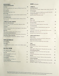 Otium Cocktail List, Beer List, Wines by the Glass List