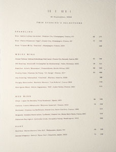 Vespertine Wine List