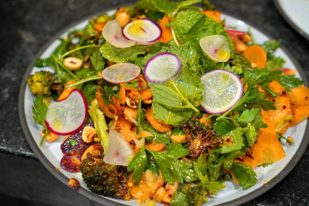 Roasted Broccoli, Carrots, Red Quinoa, Peanuts, Honey Date Vinaigrette