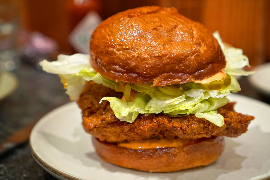 Nashville Hot Fried Chicken Sandwich, Comeback Sauce, B&B Pickles, Iceberg Lettuce