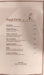 Paco Meralgo Cocktail List