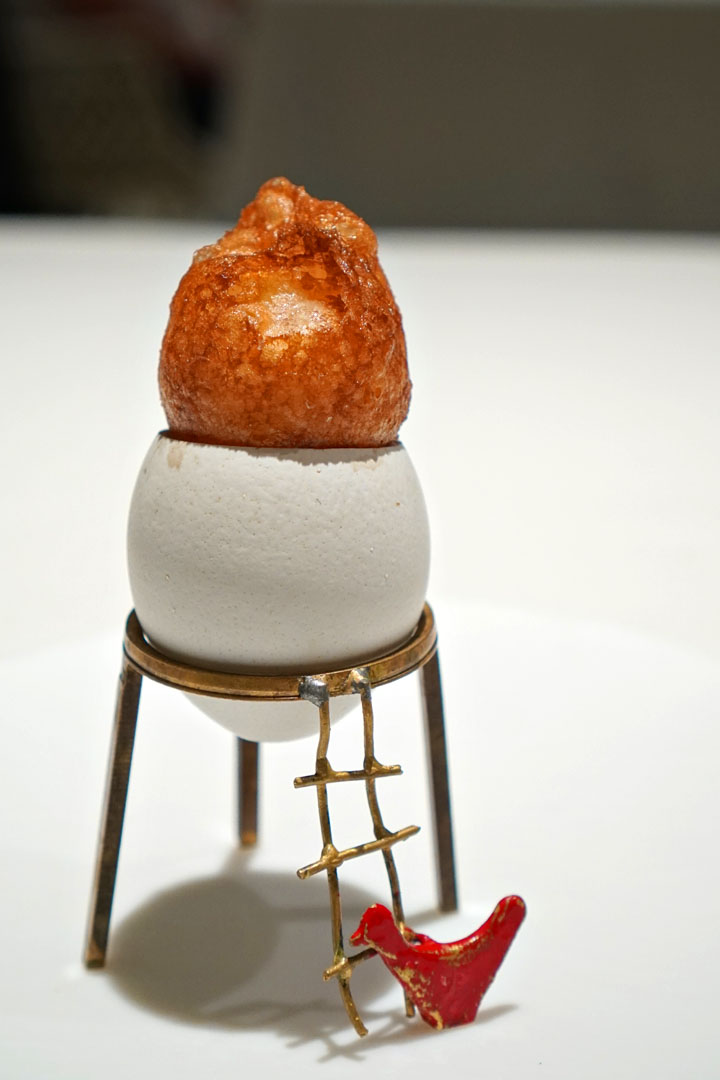 Crispy egg yolk with warm mushrooms gelatin - 2014