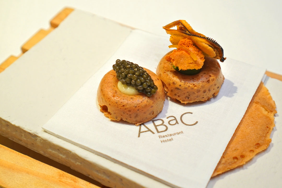 Fire aerated 'pincel' bread canapé-style with a bouillabaisse lio and caviar