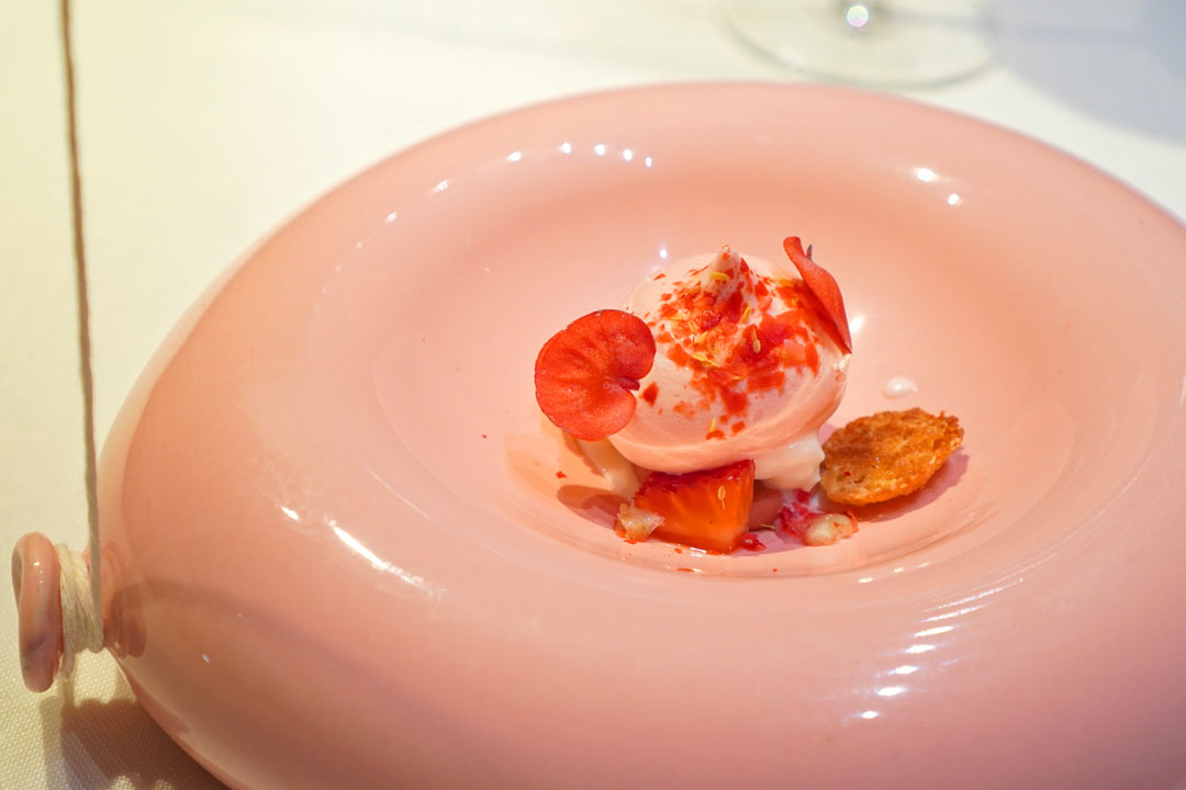 Balloon of strawberry and begonia lollies with strawberry and lavender water