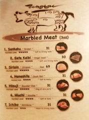 Tsuruichi Menu: Marbled Meat