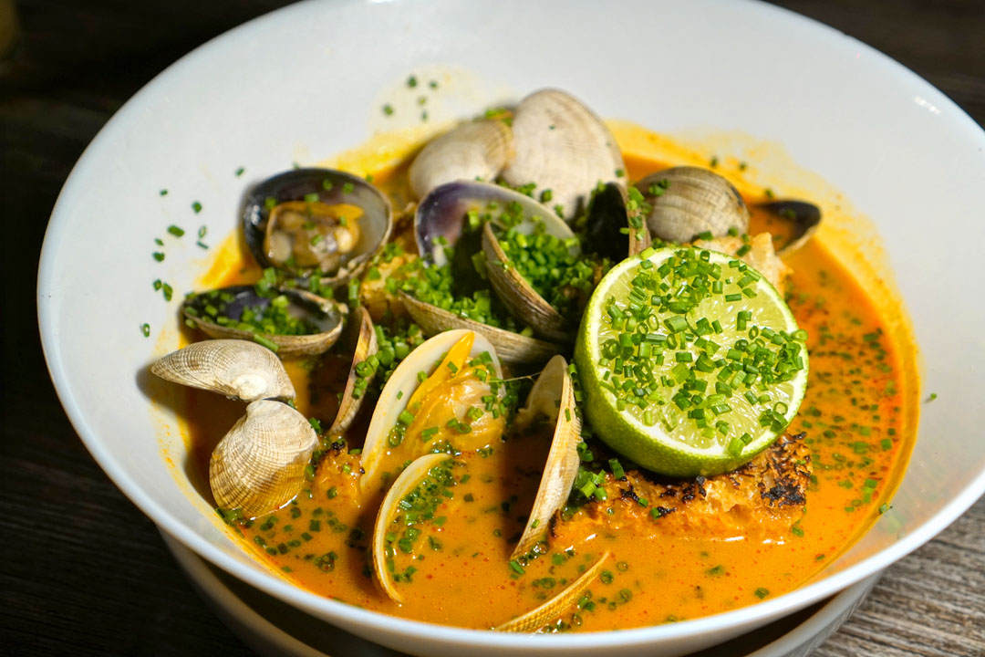 manila CLAMS, dry aged beef panang, focaccia