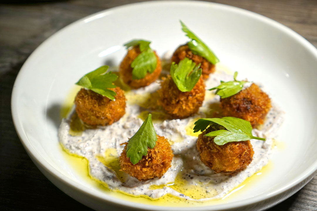 fried SCOTCH OLIVES, anchovy, merguez, sumac yogurt