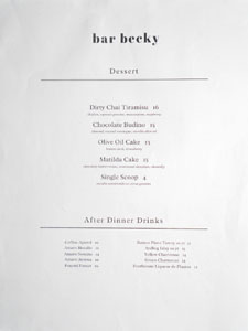 Bar Becky Dessert Menu