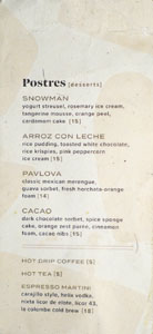 Paseo Dessert Menu