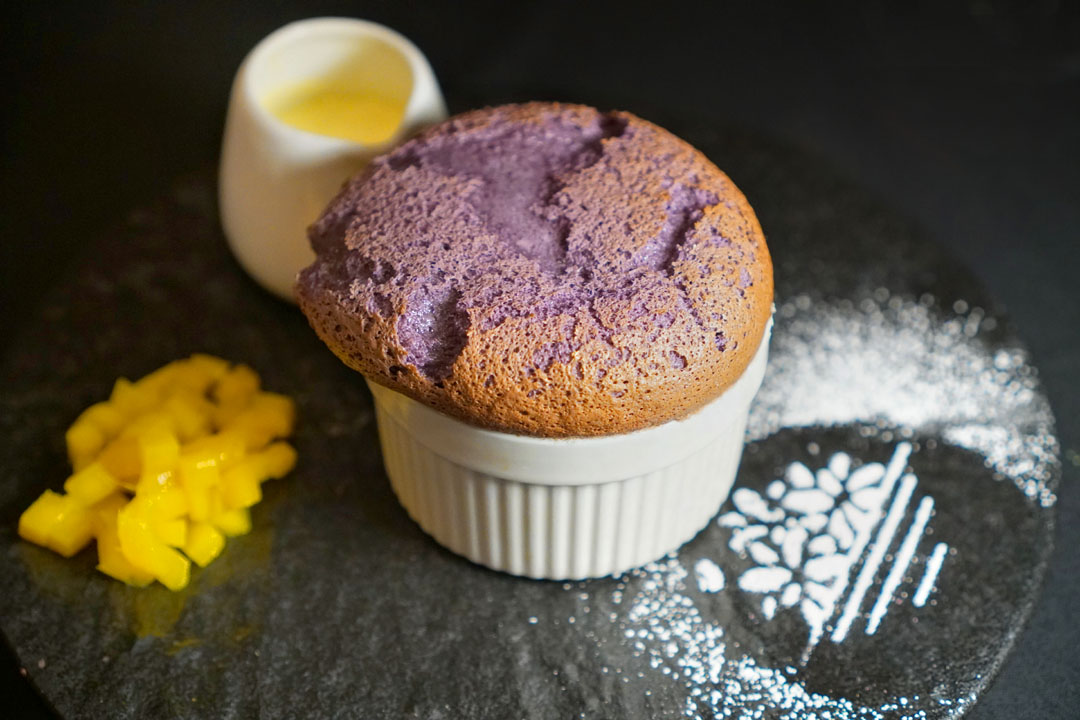 Ube White Chocolate Soufflé