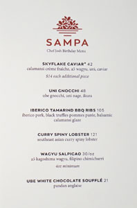 Sampa Specials Menu