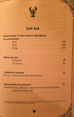 Amour Raw Bar Menu