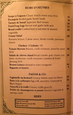 Amour Menu – Hors D'Oeuvres, Pastas & Co., Sides