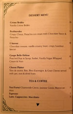 Amour Dessert Menu