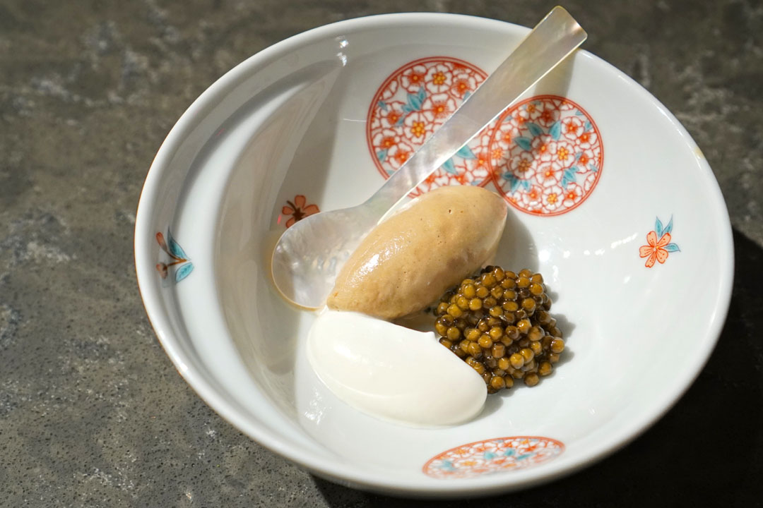 grilled lettuce, chungju, caviar