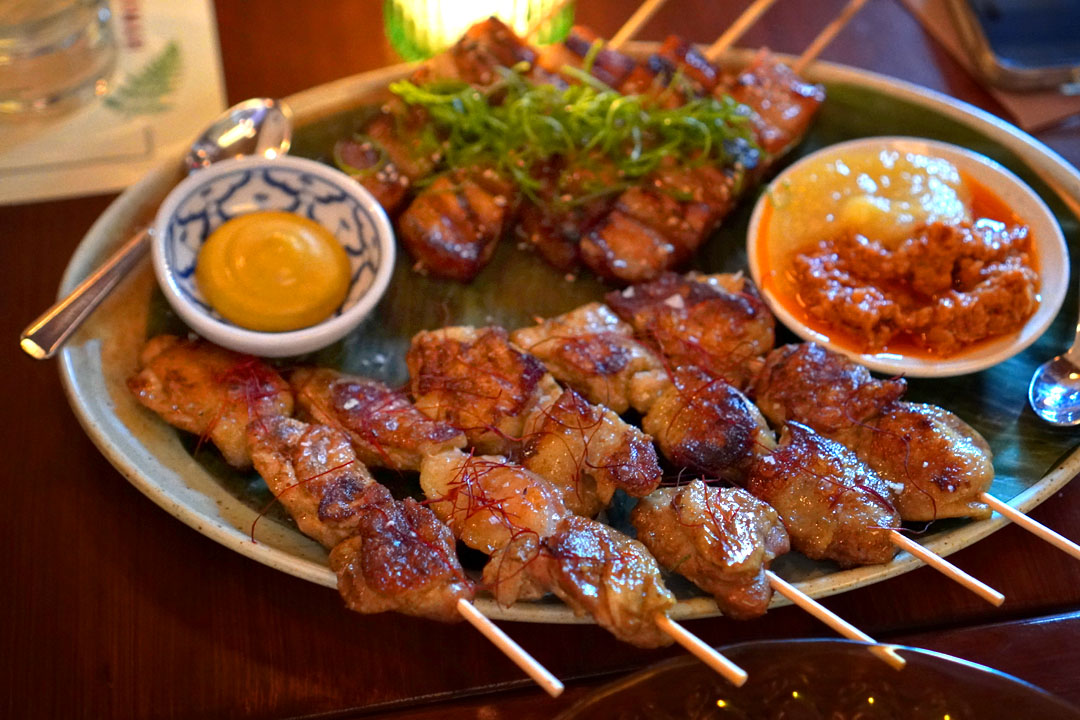 Chicken Skewer, Pork Jowl Skewer