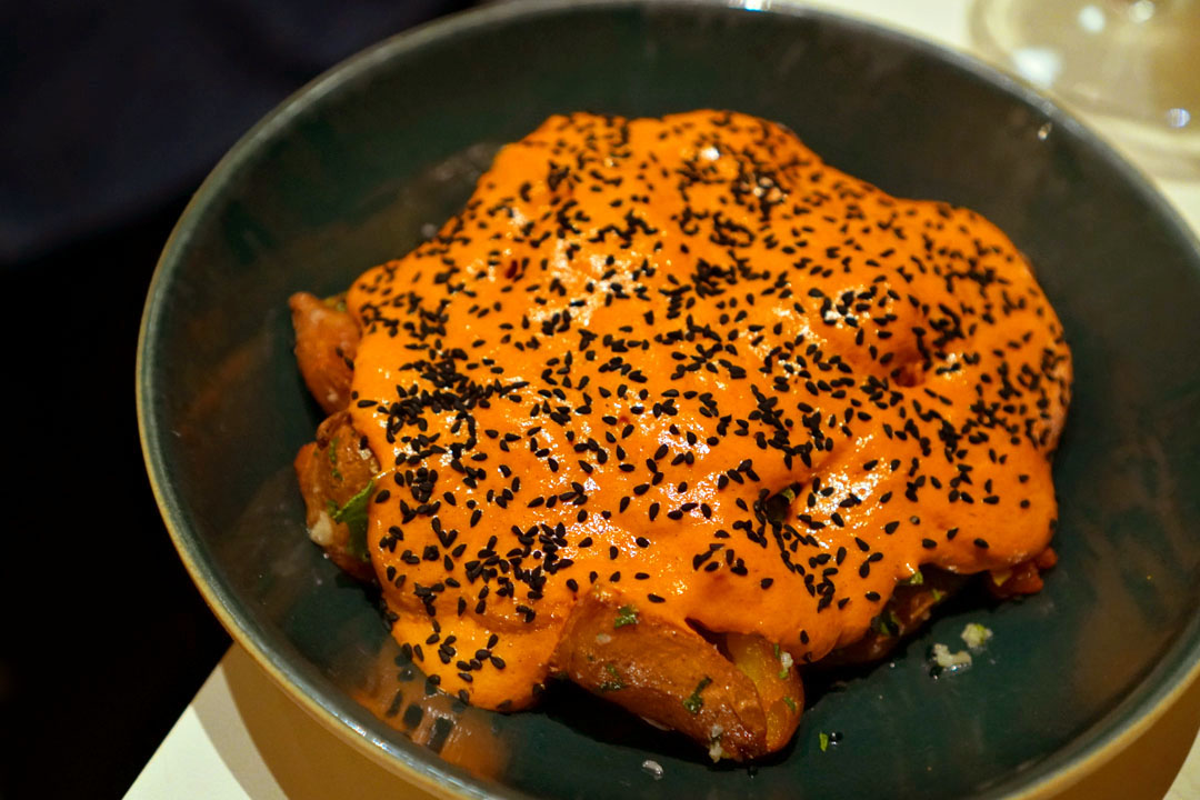 Magic Myrna Potatoes, Guajillo Sabayon, Iceplant, Mimolette