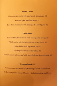 Muse Menu: Second Course, Third Course, Accompaniments