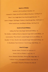 Muse American Whiskey, Scotch & French Whiskey, Amari & Grappa List